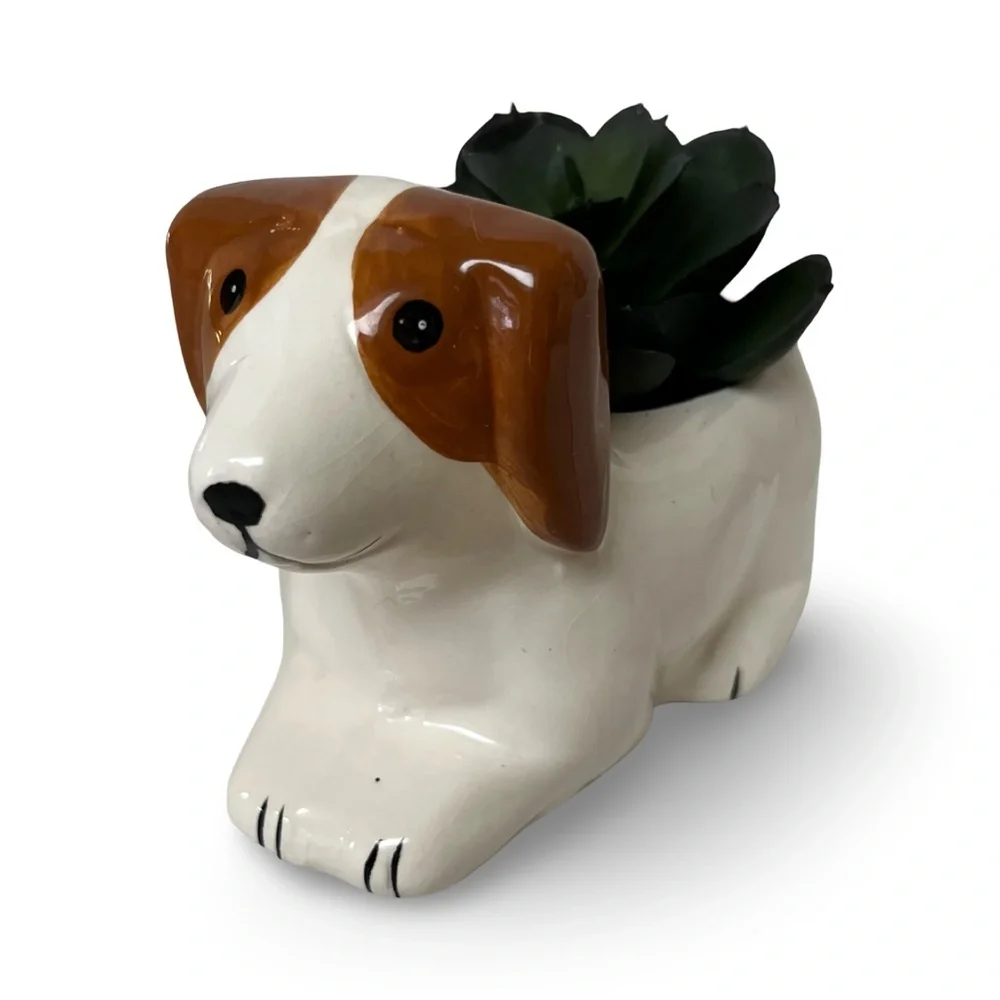 Charming Vintage Dog Planter with Faux Succulent